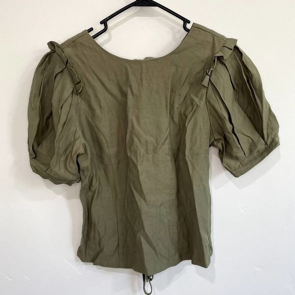 J.OA. Womens Open Back Lace Up Top with Short Puff Sleeves - Picture 3 of 7